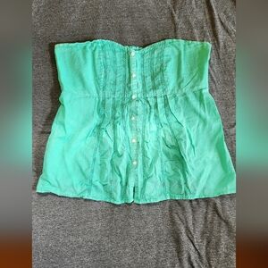 Aerie - Womens Size Large Button Up Strapless Shirt In Green